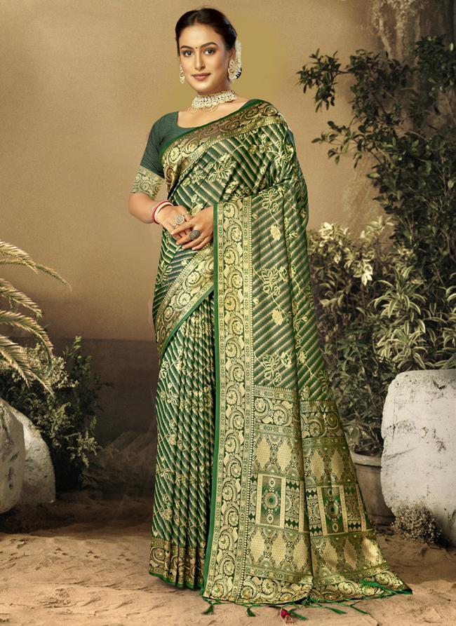 Sattin Silk Green Wedding Wear Weaving Saree